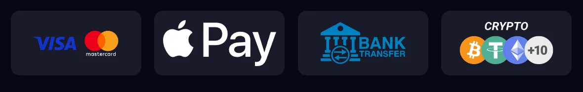 Visa, Apple Pay, bank transfer and crypto